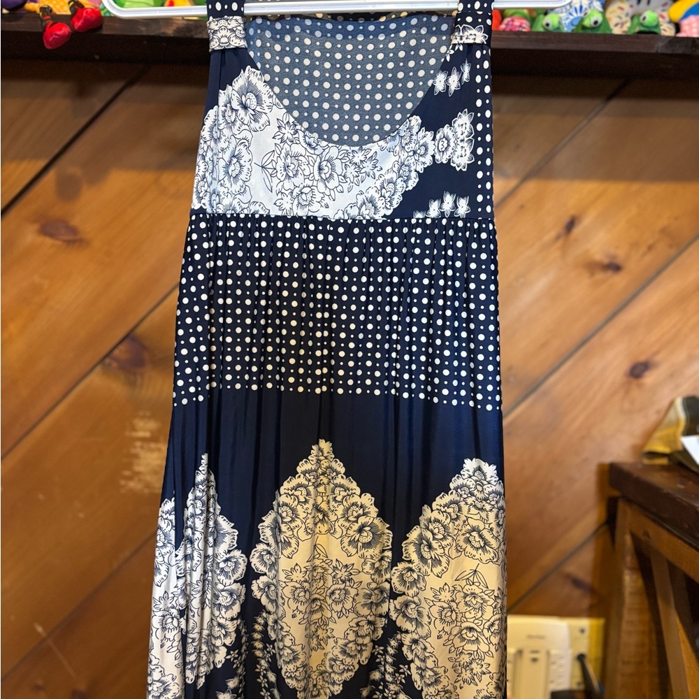 Glam Navy and White Maxi Skirt